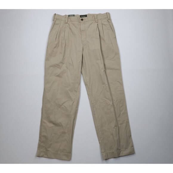 Deadstock Vtg Eddie Bauer Mens 36x32 Classic Fit Pleated Wide Leg Chino Pants - Picture 1 of 16